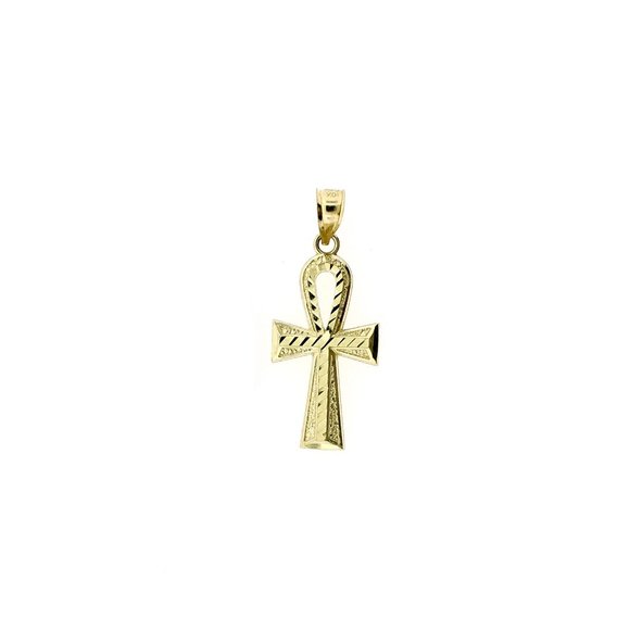 10K Real Gold Rope Chain and Ankh Cross Pendant Set - Picture 5 of 9